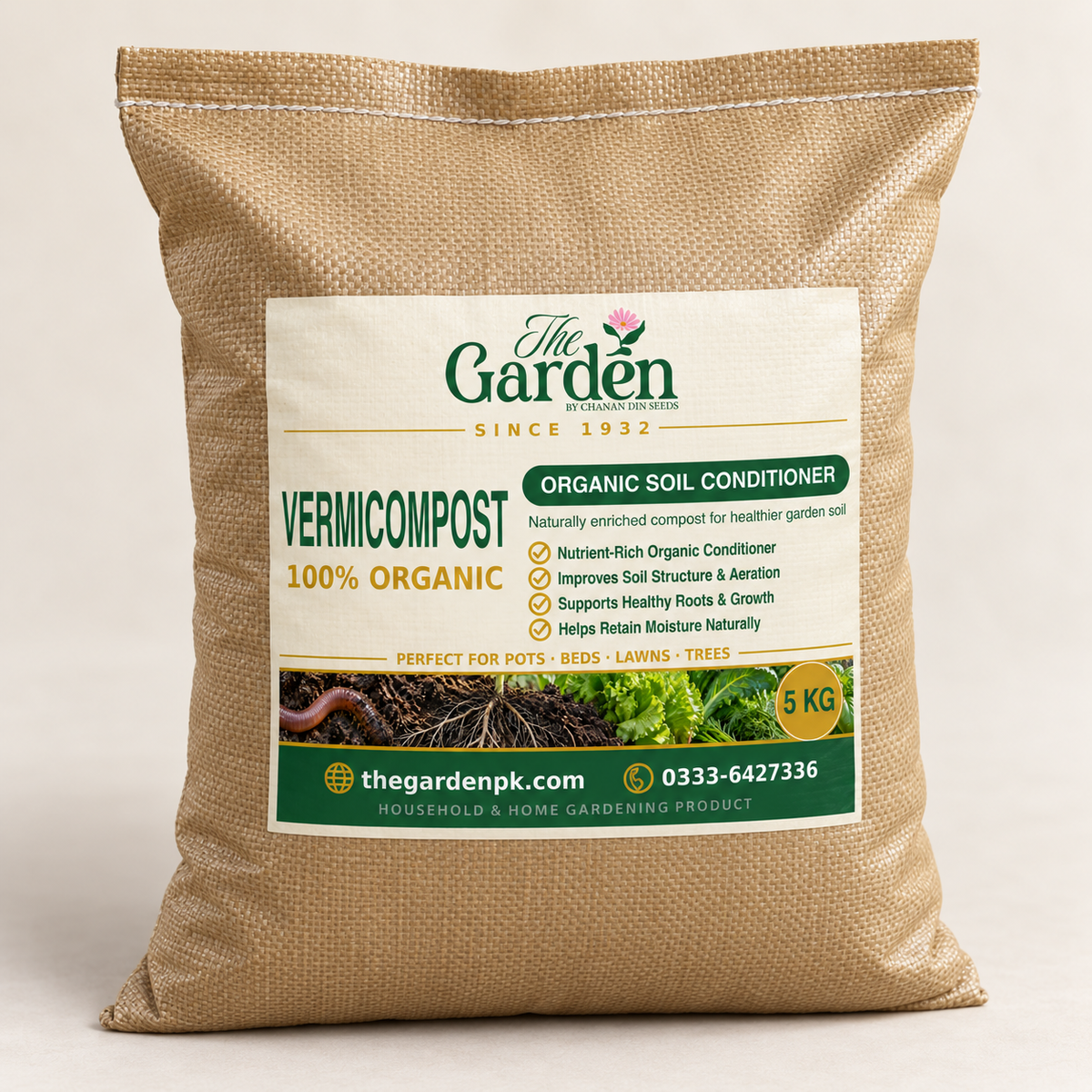 Vermicompost 5 kg — 100% Organic Worm Castings Soil Conditioner for Pots, Beds & Lawns