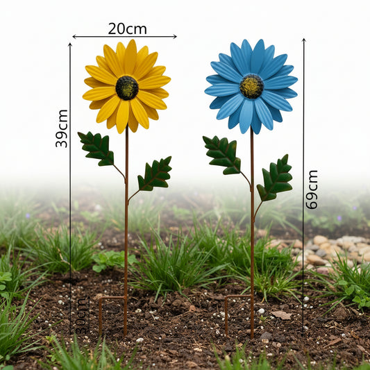 Metal Sunflower Windmill Garden Stake