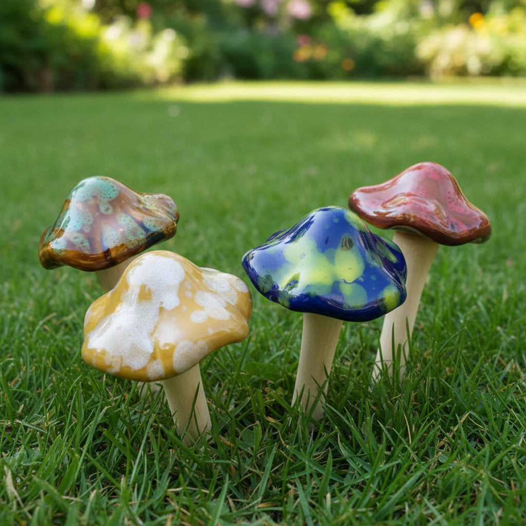 Ceramic Mushroom Garden Ornaments — Set of 4 Mixed