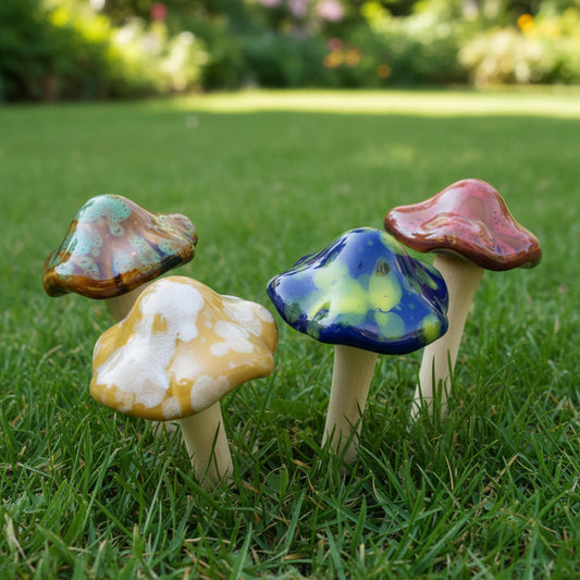 Ceramic Mushroom Garden Ornaments — Set of 4 Mixed